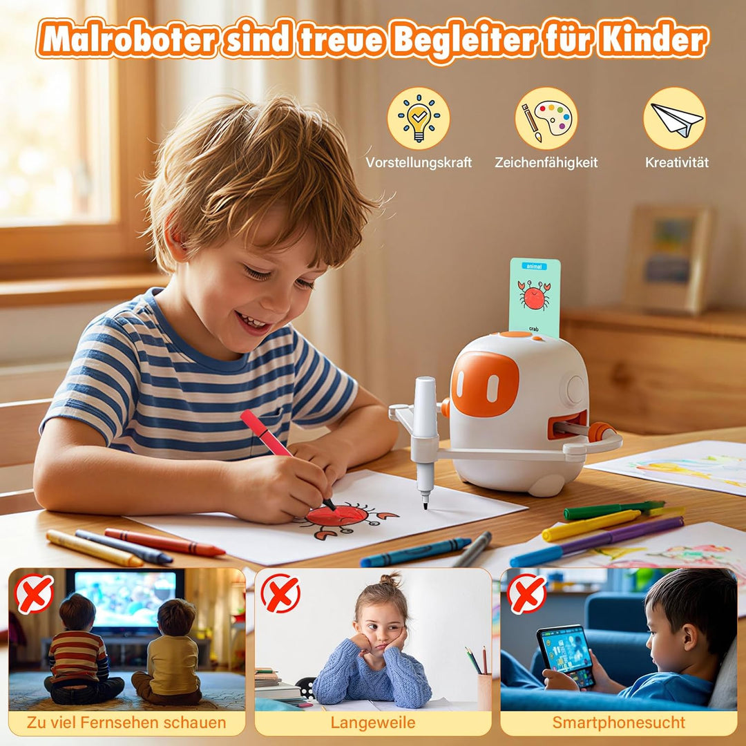 Roboter Kinder, Zeichenroboter für Kinder mit Sprachfunktion - 100 Karten und Stiften für Kinder Ab