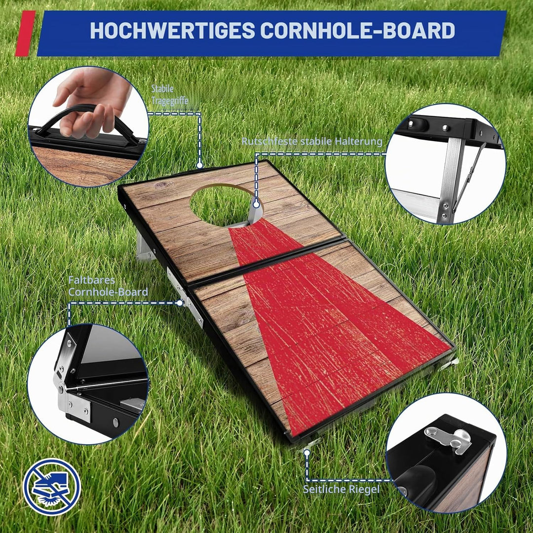 NZQXJXZ Langlebiges Aluminium Cornhole Spiel Outdoor Cornhole Säckchen mit 6 Bohnensäcke & Tragetasc