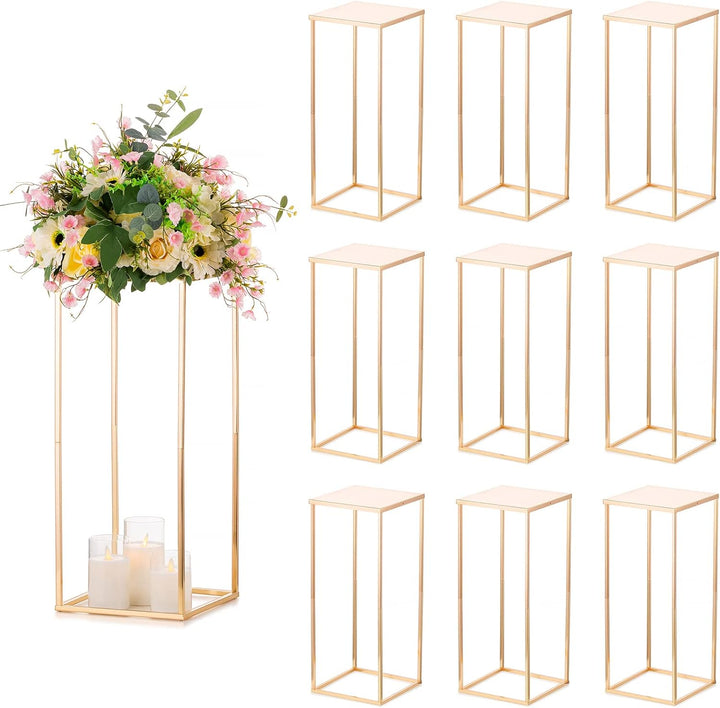 Sziqiqi 60cm Metall Goldene Rechteckige Vasen mit Platte Hochzeits Tisch – 10Stück Hoch Vase Blumens