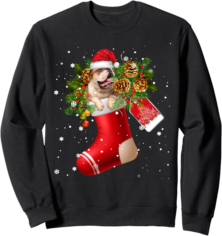 Santa English Bulldog In Christmas Socks Pyjama Sweatshirt