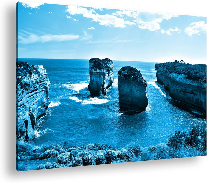 deyoli Felsenküste in Australien Format 80x60 Effekt: Monocrome Blau als Leinwandbild, Motiv fertig