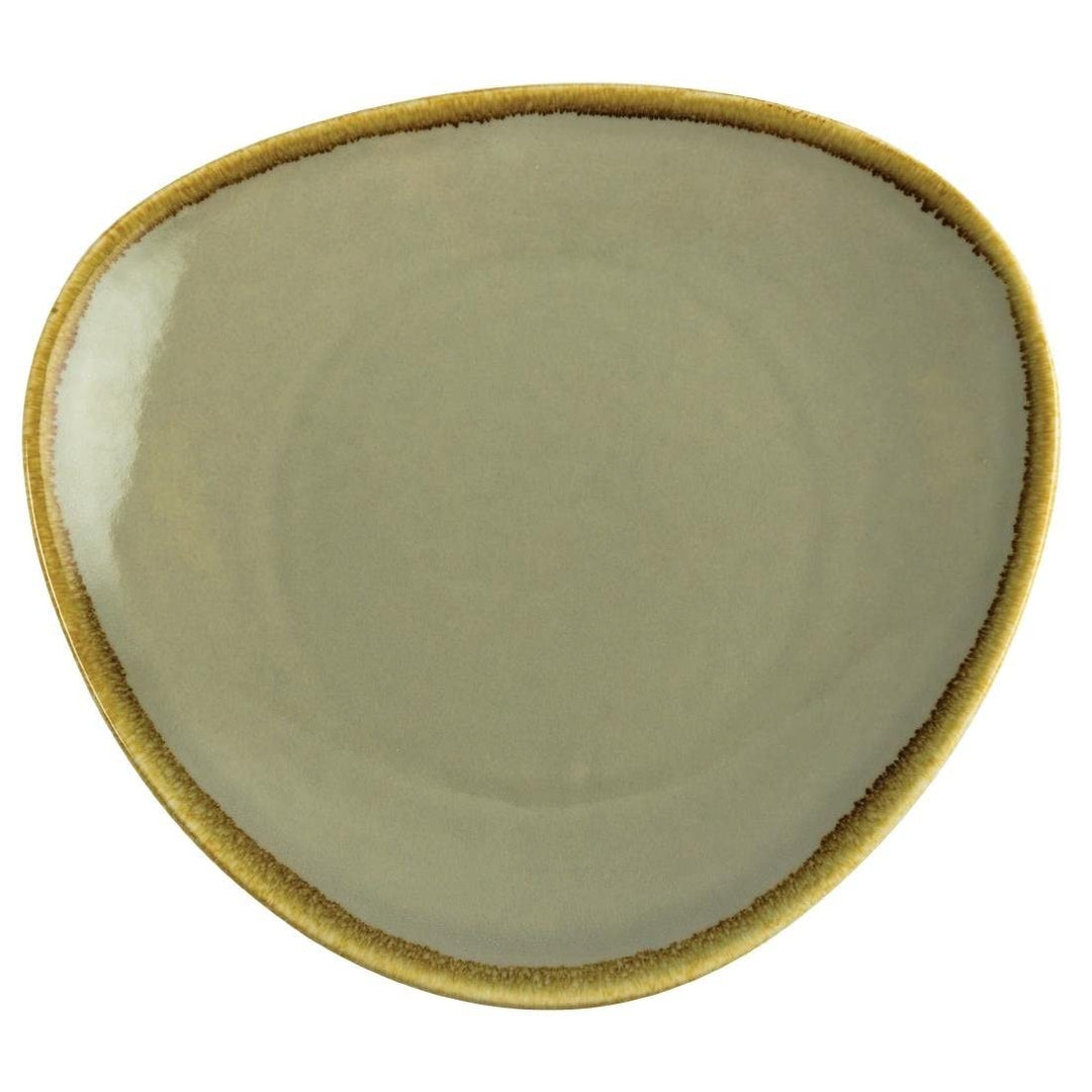 Olympia Kiln Geschirr Dreieckige Teller Moos 280mm / 11 inch (4er Pack), Moosfarbenes Porzellan, Han