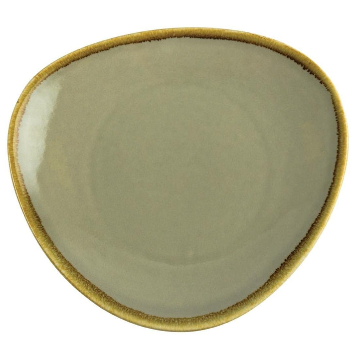 Olympia Kiln Geschirr Dreieckige Teller Moos 280mm / 11 inch (4er Pack), Moosfarbenes Porzellan, Han
