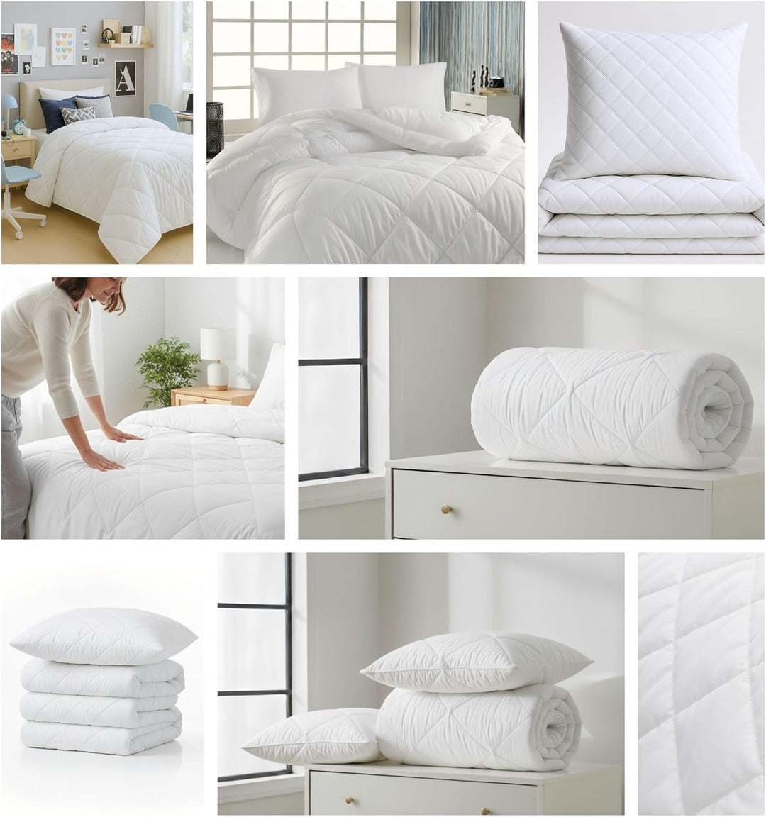 Bettdecke Ganzjahresdecke Steppdecke 135 x 200 cm - Schlafdecke warm Steppbettdecke Duvet weiss Set: