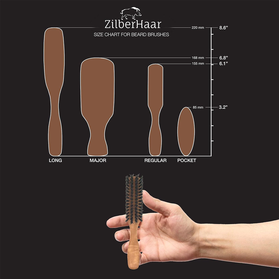 ZilberHaar Bartbürste (Harte Borsten) | 100% Wildschweinborsten und Deutsches Birnbaumholz | Mit All