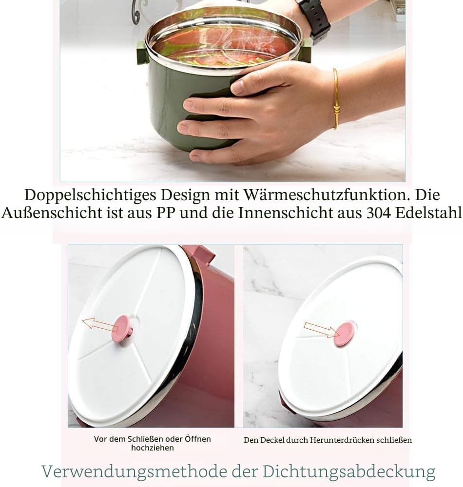 SANQIAHOME 4 Schichten Mehrschichtige stapelbare Edelstahl-Lunchbox,Auslaufsicher,rosa Rosa 4 Schich
