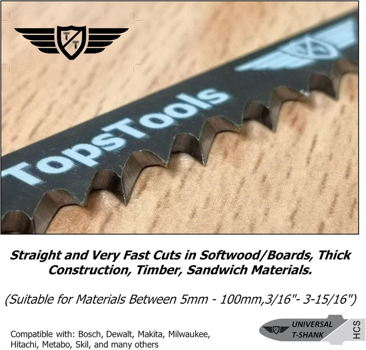 25 x TopsTools JSTTX344D_5 XT344D 132mm lange Stichsägeblätter für saubere und schnelle Schnitte kom