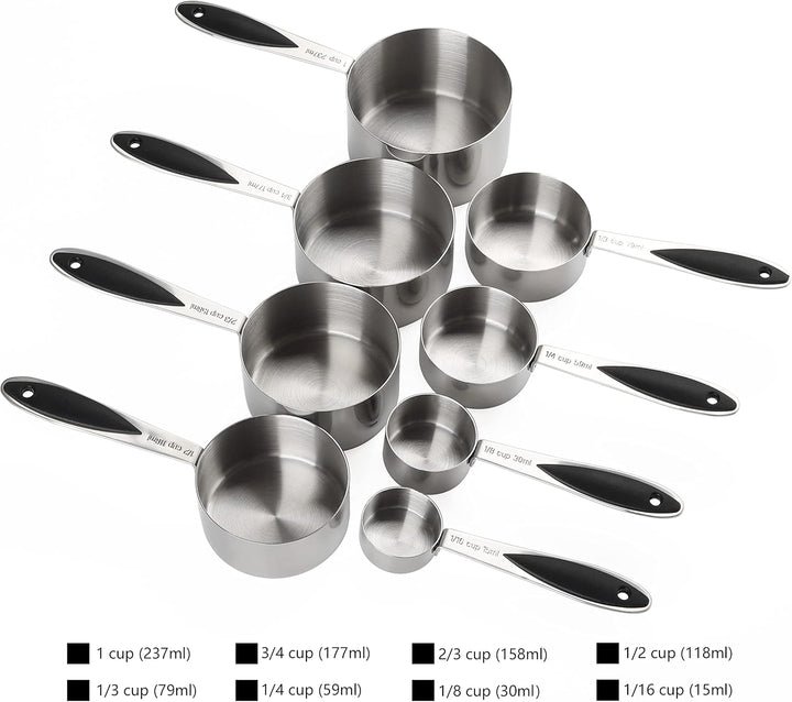 Messbecher und Löffel Set aus Edelstahl inkl. 8 robusten Messbecher, 8 doppelseitige magnetische Mes