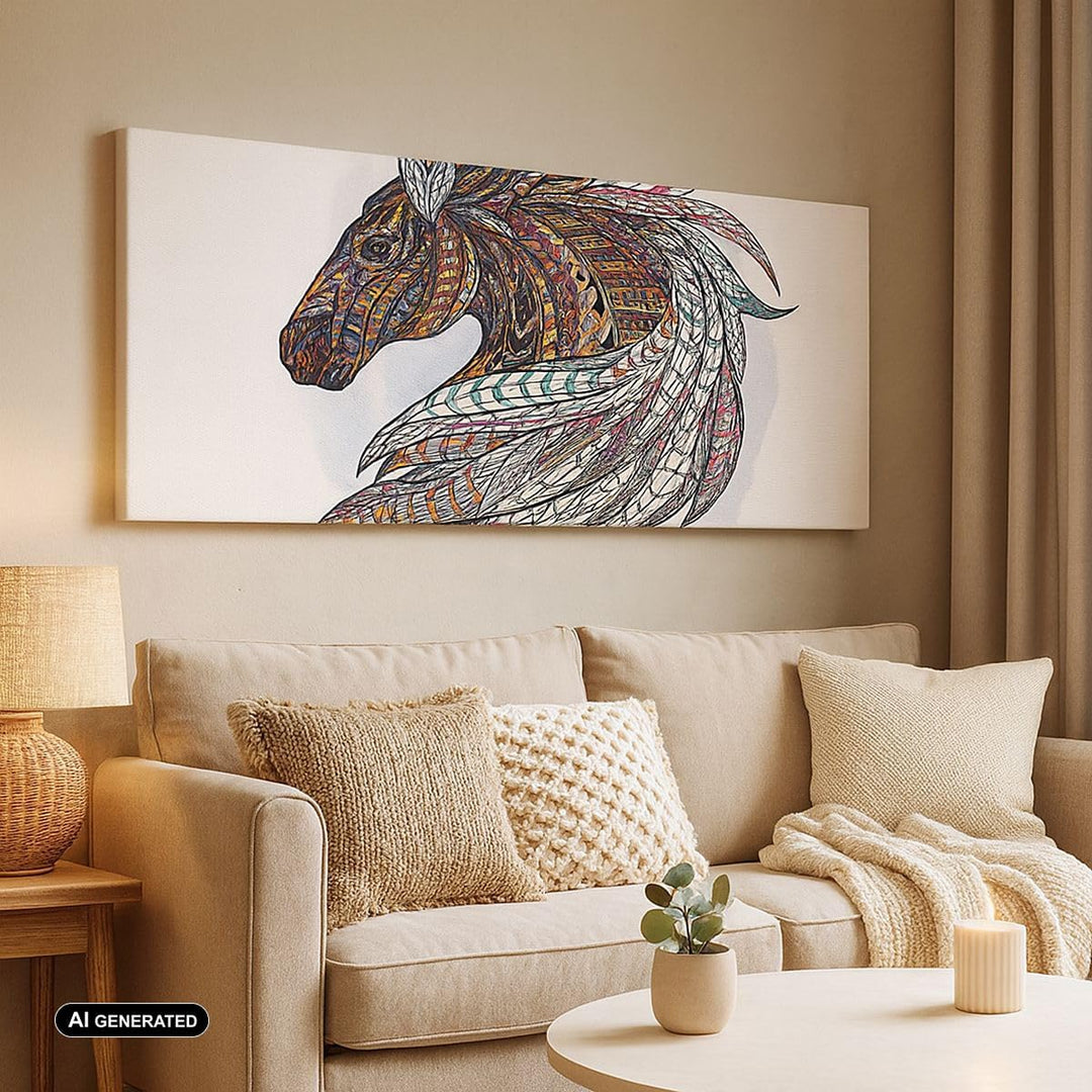 Wandbilder Dekoration Wohnzimmer Pferd Eleganz Grafik Kopf Panorama Bilder auf Leinwand 120x50cm Lei