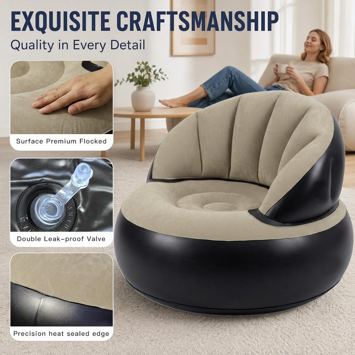 Aufblasbares Sofa,Aufblasbare Couch mit Beflockter Oberfläche,Luftsofa mit Fusspumpe,Wasserdichtes A