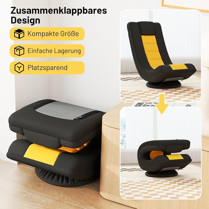 RELAX4LIFE Bodensessel Klappbar, Bodenstuhl mit 4-Fach Verstellbarer Rückenlehne, 360° drehbarem Soc