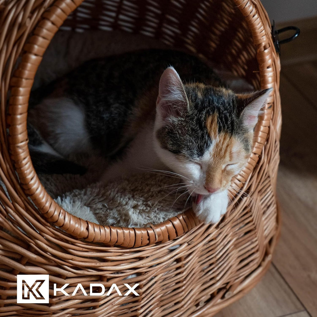 KADAX Transportkorb für Tiere, Katzenkorb aus Weide, Transportbox mit Tragegriff, Weidenkorb mit Ver