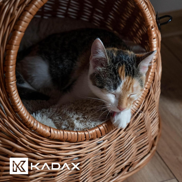 KADAX Transportkorb für Tiere, Katzenkorb aus Weide, Transportbox mit Tragegriff, Weidenkorb mit Ver