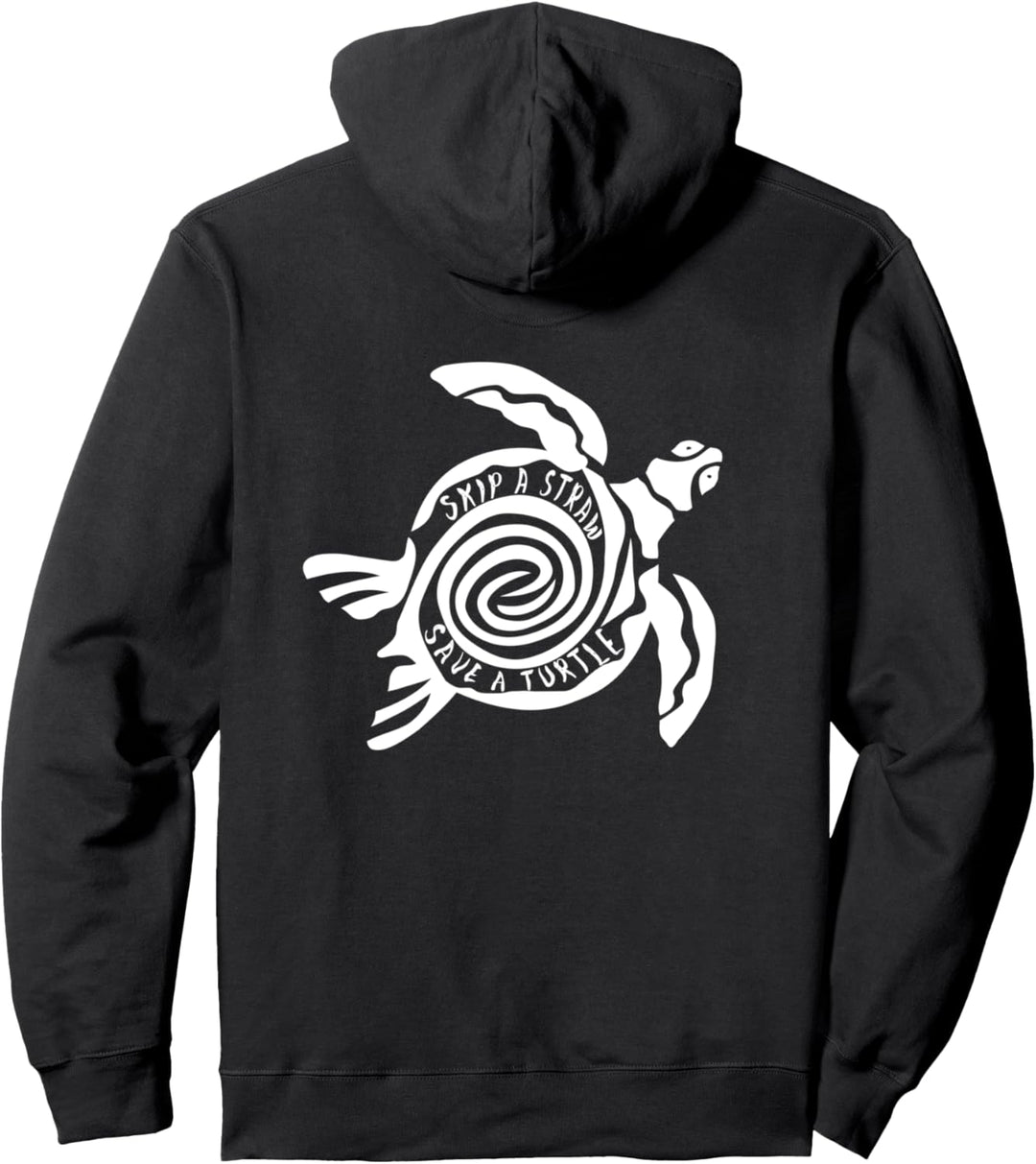 SKIP A STRAW SAVE A TURTLE Schildkröte Umwelt Rückendruck Pullover Hoodie
