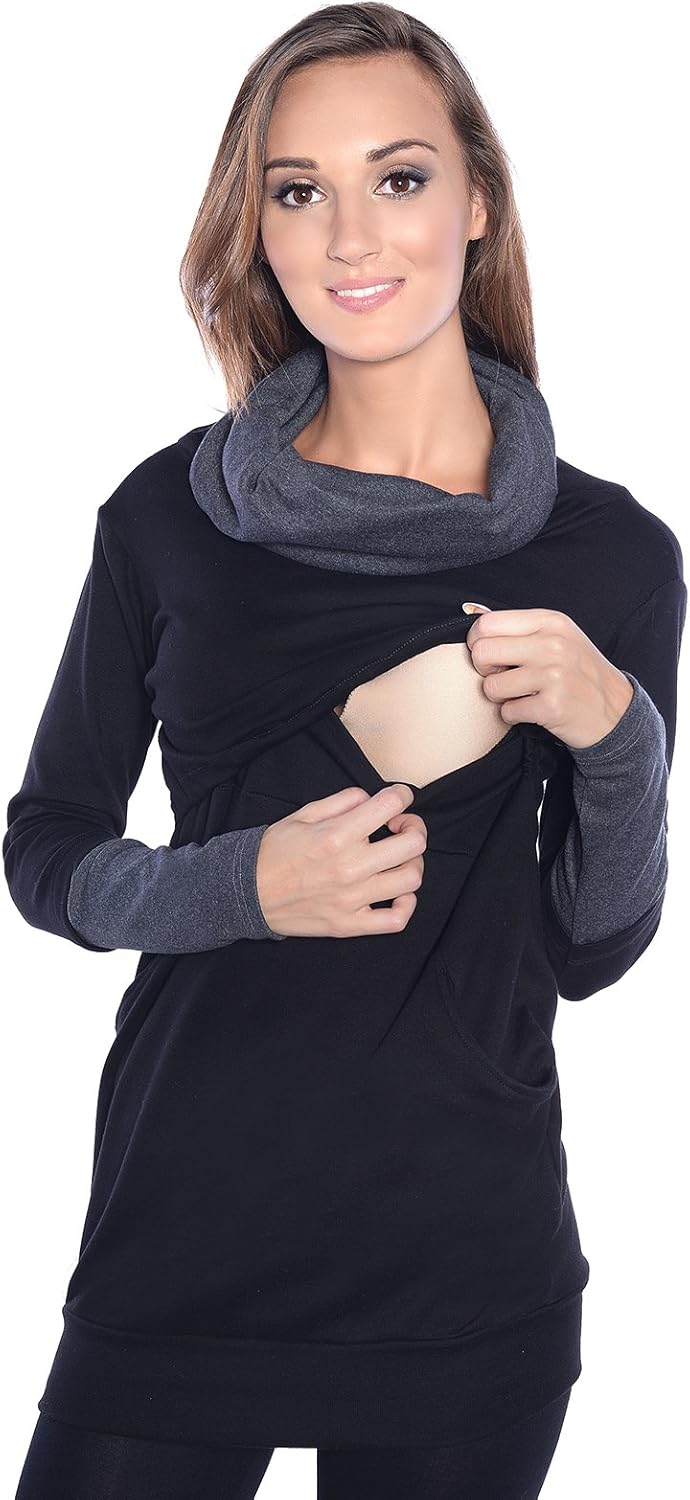 Mija - 2 in1 Stillpullover & Umstandspullover Stilltop Still-Pulli Maddy 7115A M Schwarz / Graphite,