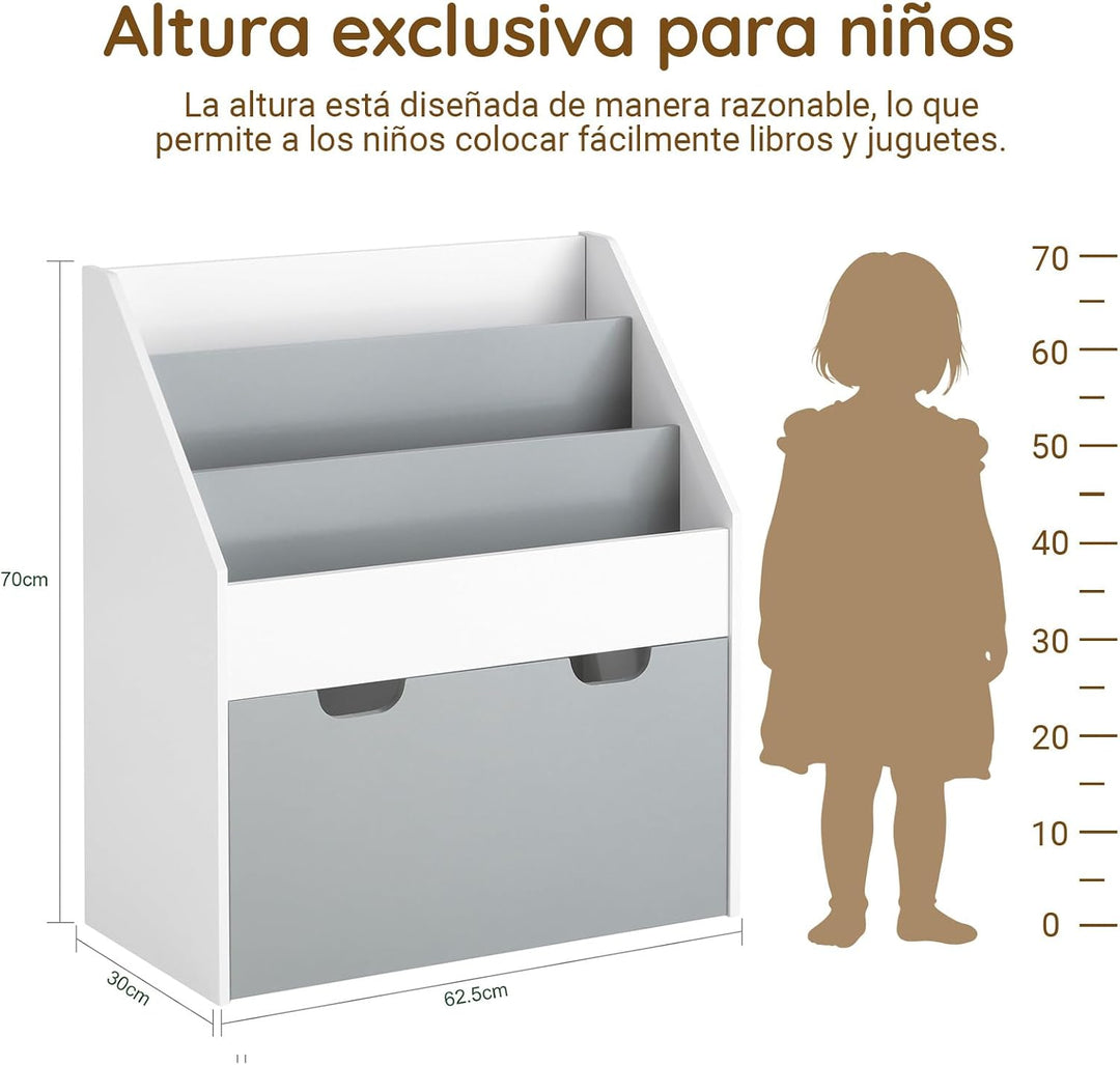 SoBuy bücherregal Kinder mit 3 Ablagefächern und herausnehmbarer Spielzeugbox auf Rollen, Kinderzimm