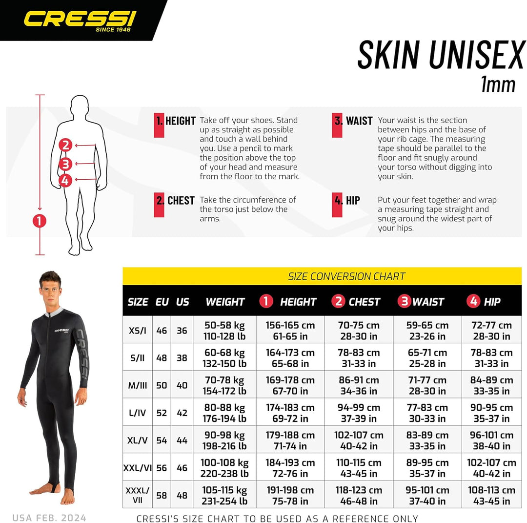 Cressi Skin 1mm - Superelastischen Anzug aus 86% Polyester / 14% Elasthan Schwarz/Blau S/2, Schwarz/