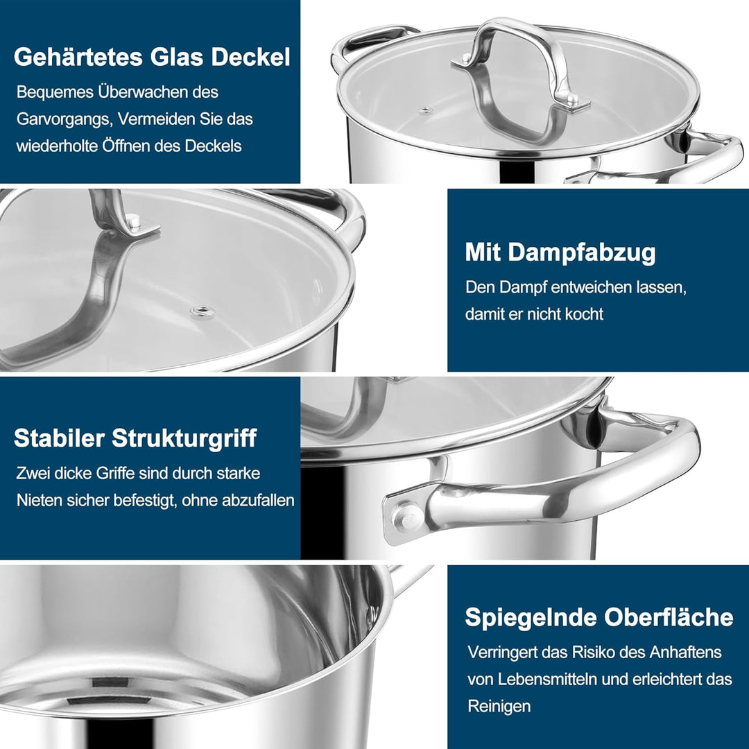 Homikit 24cm Kochtopf, 5,7L Gross Edeastahl Topf Nudeltopf Induktion mit 3-Lagen Böden für alle Herd