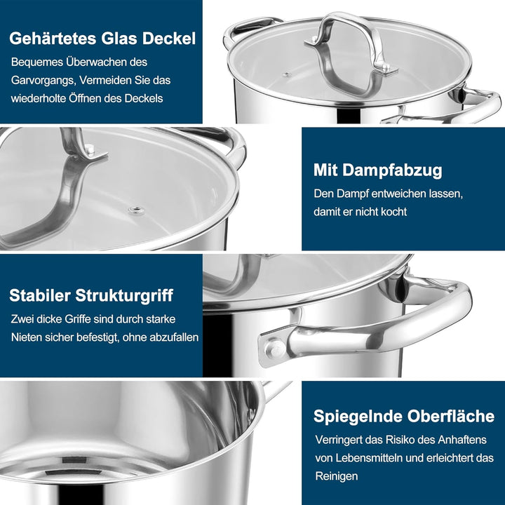 Homikit 24cm Kochtopf, 5,7L Gross Edeastahl Topf Nudeltopf Induktion mit 3-Lagen Böden für alle Herd