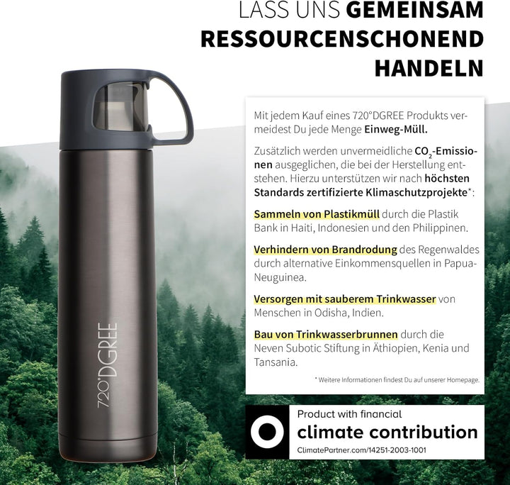 720°DGREE Thermoskanne mit Becher “Follow” - 450ml, 700ml, 1l - Auslaufsicher, BPA-Frei - Edelstahl