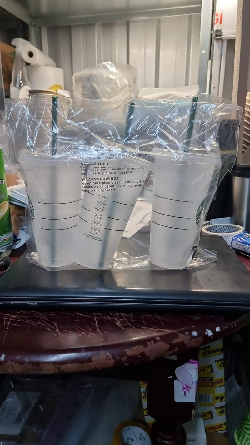 Starbucks Wiederverwendbare Trinkbecher aus Hartplastik, 680 ml, mit Deckel und grünem Strohhalm mit