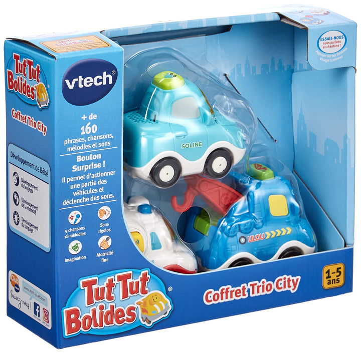 Vtech - 207325 - Jouet Musical - Tut Tut Bolides - Coffret Trio City - Taxi Jaune + Bus Rouge + 4 X