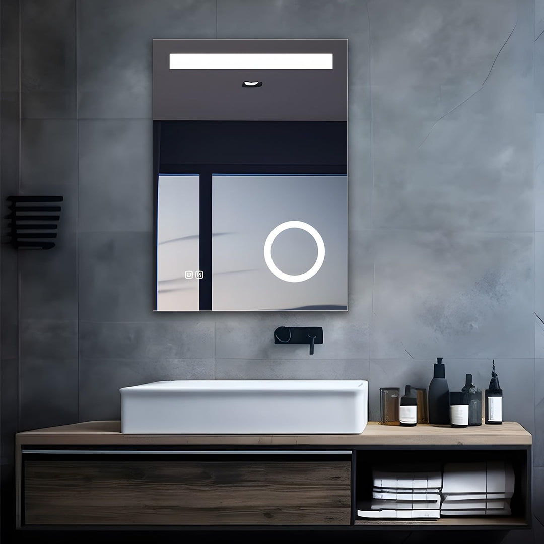 MIQU Badspiegel LED 50x70 cm Badezimmerspiegel mit Beleuchtung warmweiss/kaltweiss dimmbar Lichtspie