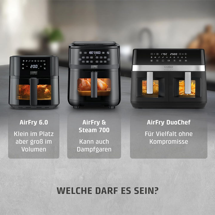 CASO AirFry 6.0 - Heissluftfritteuse, Airfryer, 6 Liter, Timer, Besonders Leise 38 db, Shake-Reminde