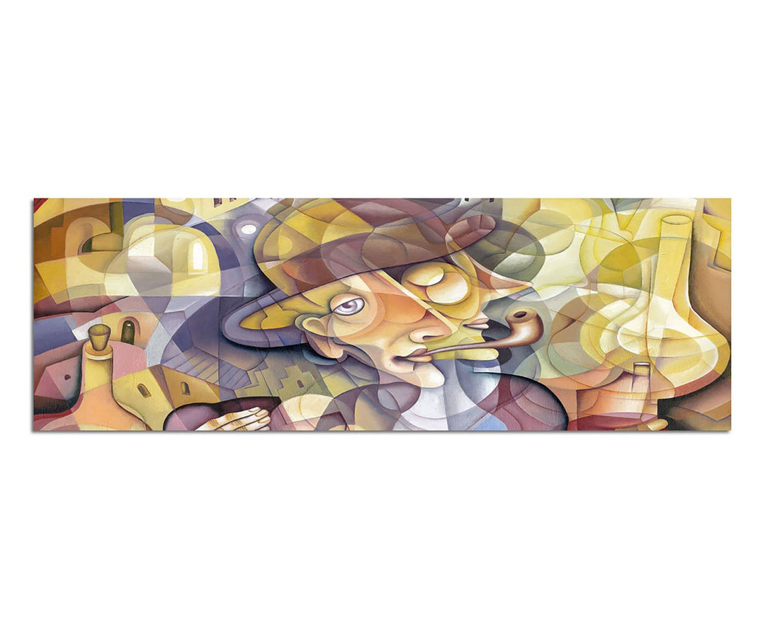 Paul Sinus Art Panoramabild auf Leinwand und Keilrahmen 150x50cm Gemälde Mann Portrait Kubismus