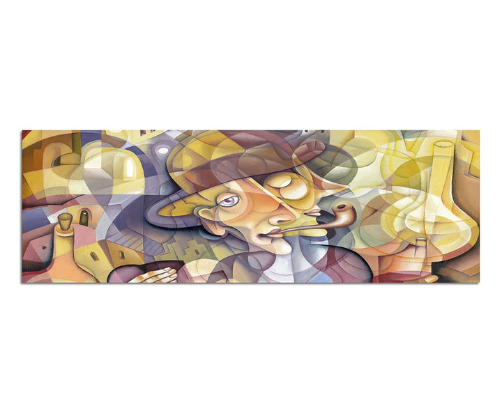 Paul Sinus Art Panoramabild auf Leinwand und Keilrahmen 150x50cm Gemälde Mann Portrait Kubismus