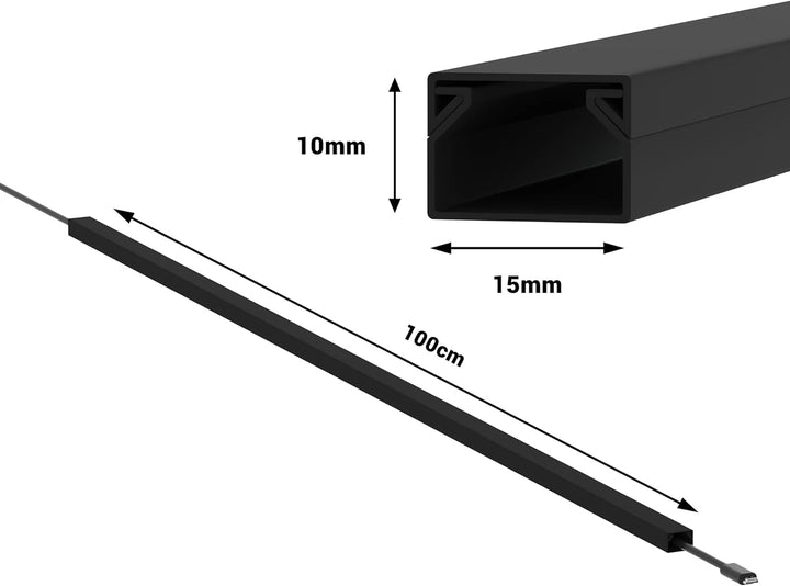 Kabelkanal Selbstklebend Pro mit Schaumklebeband, Kabelschacht 50m 15x10mm - 50x1m, Black - Schwarz