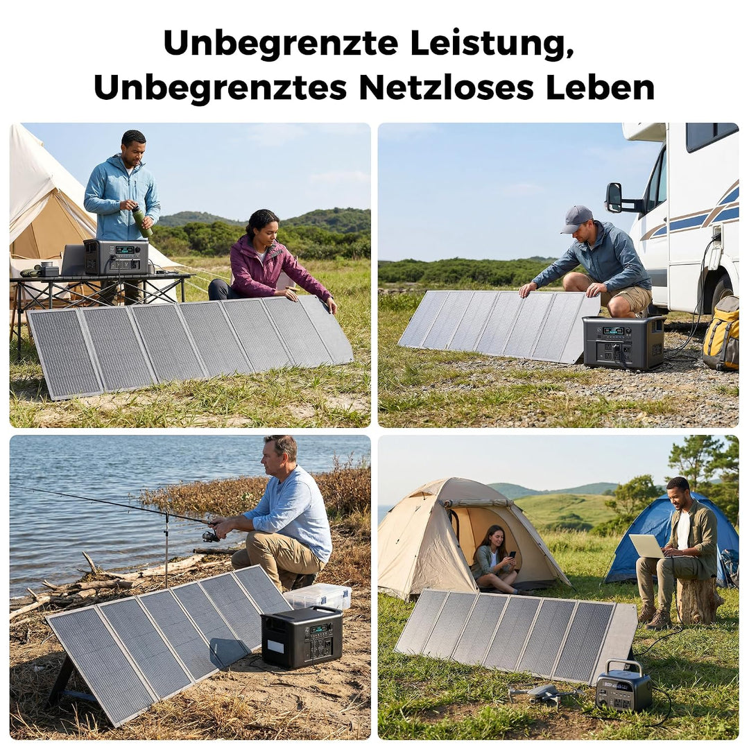 200W Faltbare Solarpanel für Powerstation, Tragbares Solarmodul mit 10 Anschlüssen, 23,5% Wirkungsgr