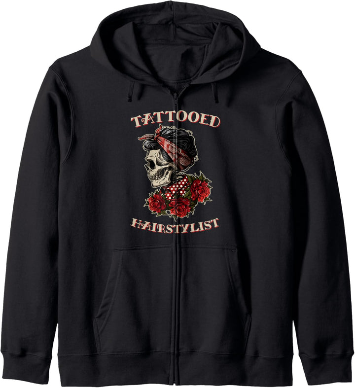 Tätowierte Hairstylist Totenkopf Lustige Friseur Geschenke Kapuzenjacke