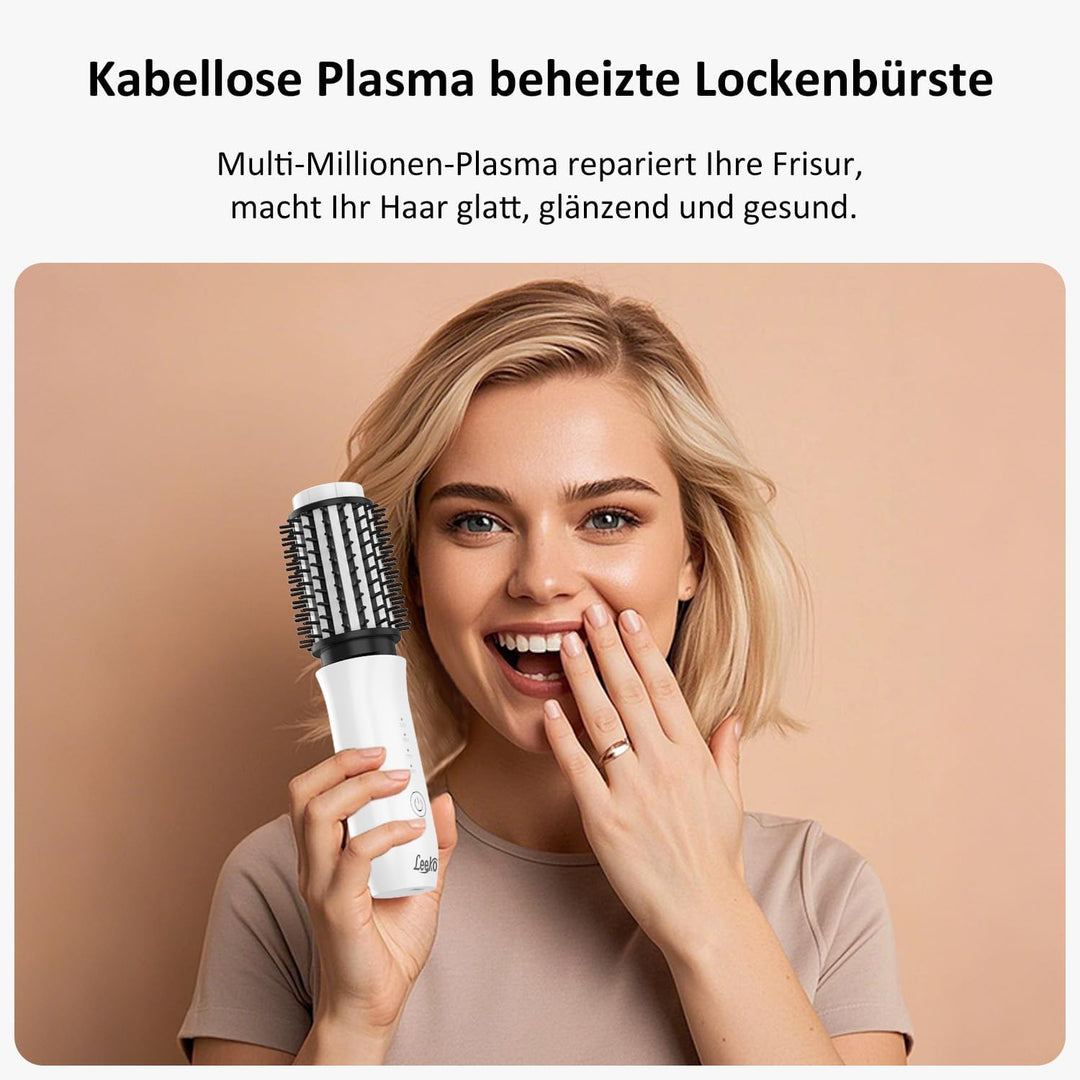Leeko Kabellose beheizte Lockenbürste, 3 in 1 Heisse Haarbürste 40mm, tragbarer beheizter Lockenstab