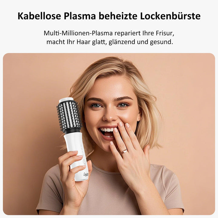 Leeko Kabellose beheizte Lockenbürste, 3 in 1 Heisse Haarbürste 40mm, tragbarer beheizter Lockenstab