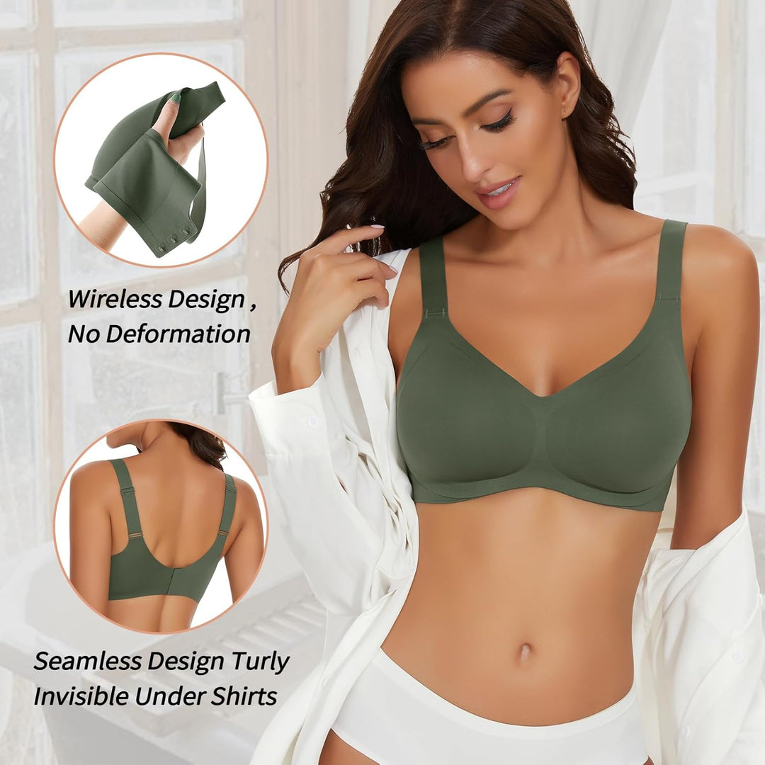 WOWENY Damen BH ohne Bügel Bequemer Seamless BHS trägerverstellbarer Softschalen BH Minimizer-BHS Se