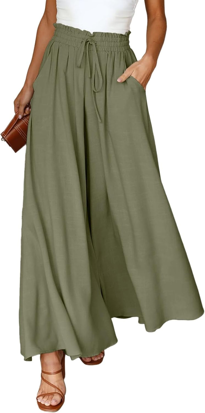 Dokotoo Sommerhose Damen Leicht Palazzo Hose Elegant Sommer High Waist Baggy Freizeithose Baumwolle