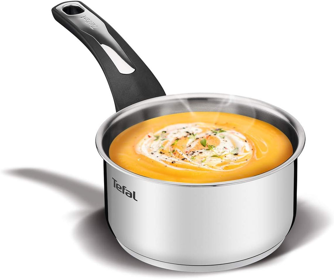 Tefal Emotion E3012904 Stielkasserolle, 18 cm, Edelstahl, dicker Boden für eine gleichmässige Wärmev