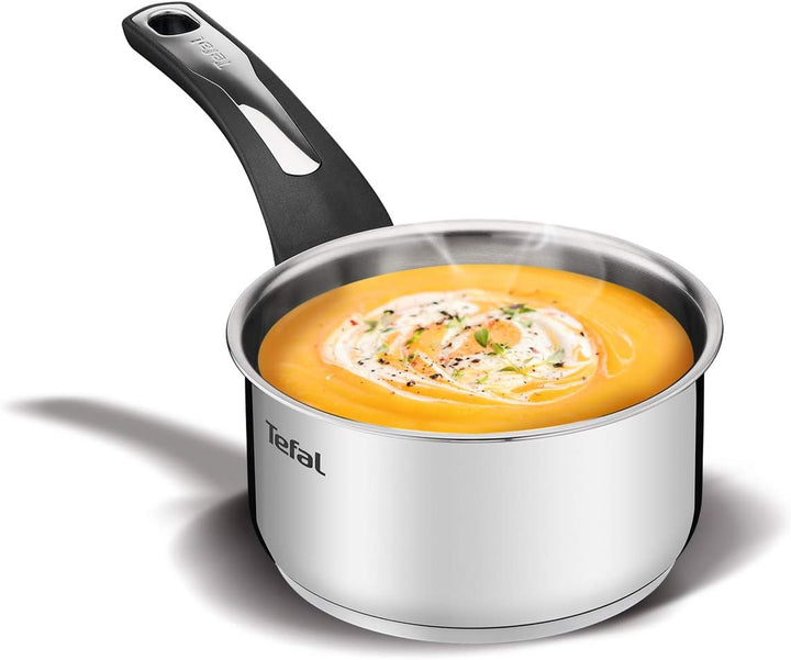 Tefal Emotion E3012904 Stielkasserolle, 18 cm, Edelstahl, dicker Boden für eine gleichmässige Wärmev