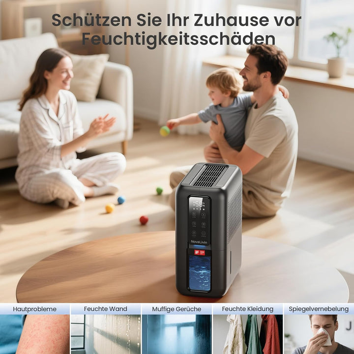 Raumentfeuchter Luftentfeuchter mit 2L Wassertank und Feuchtigkeitsabsorber, Automatische Abschaltun