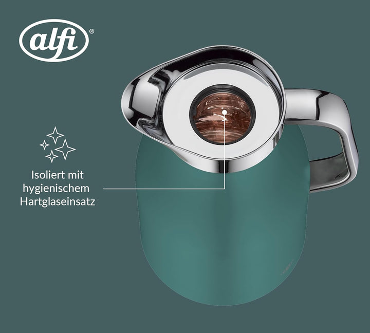 alfi SKYLINE 1,0l, boho green, Edelstahl-Isolierkanne mit hygienischem Hartglaseinsatz, Drehverschlu