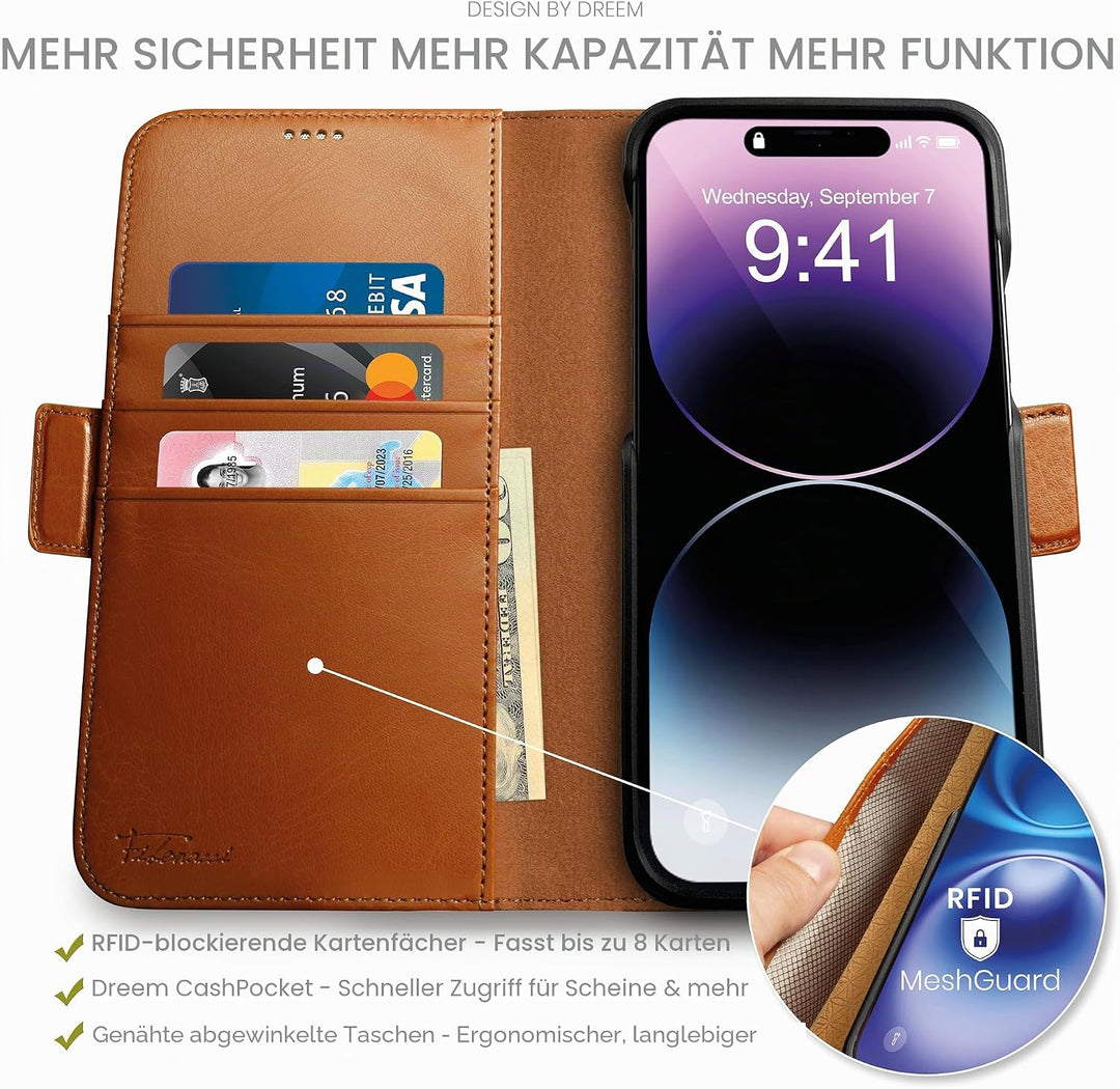 Dreem Fibonacci iPhone 14 Pro Geldbörsen-Hülle / 2-in-1 Stossfestes MagSafe Case und abnehmbares Lux
