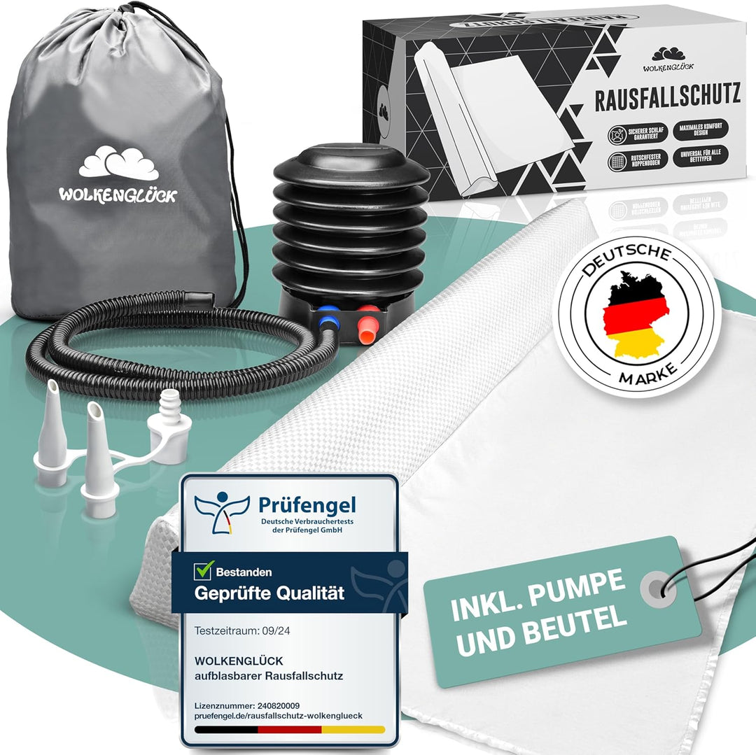 WOLKENGLÜCK® Aufblasbarer Rausfallschutz Bett [150 cm] - Bettkantenschutz für Babys & Kinder - geeig