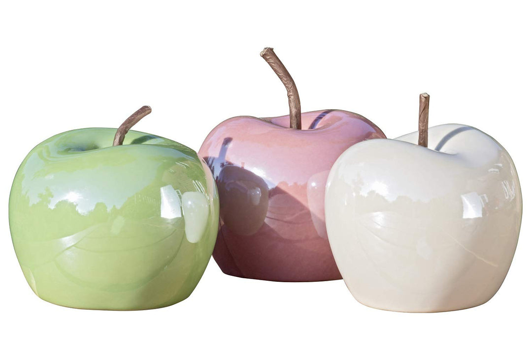Dekoaufsteller Perly Deko Apfel Porzellan H 6cm Ø 8 cm grün rosa weiss 3er-Set
