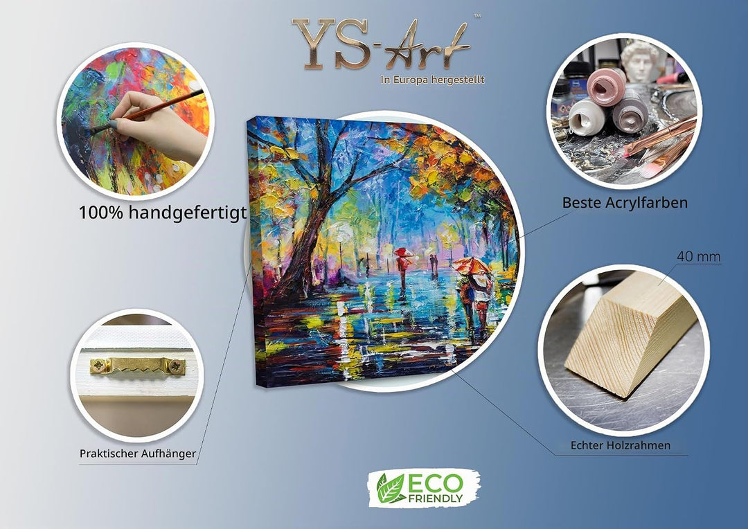 YS-Art Handgemaltes Acrylgemälde “Herbstliche Allee” | Moderne Acrylmalerei auf Keilrahmen | Geschen