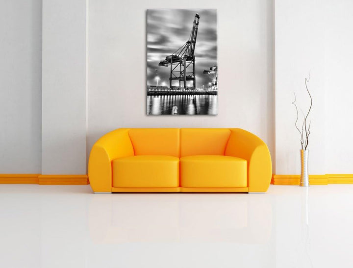 Pixxprint Containerkran im Hafen / 100x70cm Leinwandbild bespannt auf Holzrahmen/Wandbild Kunstdruck
