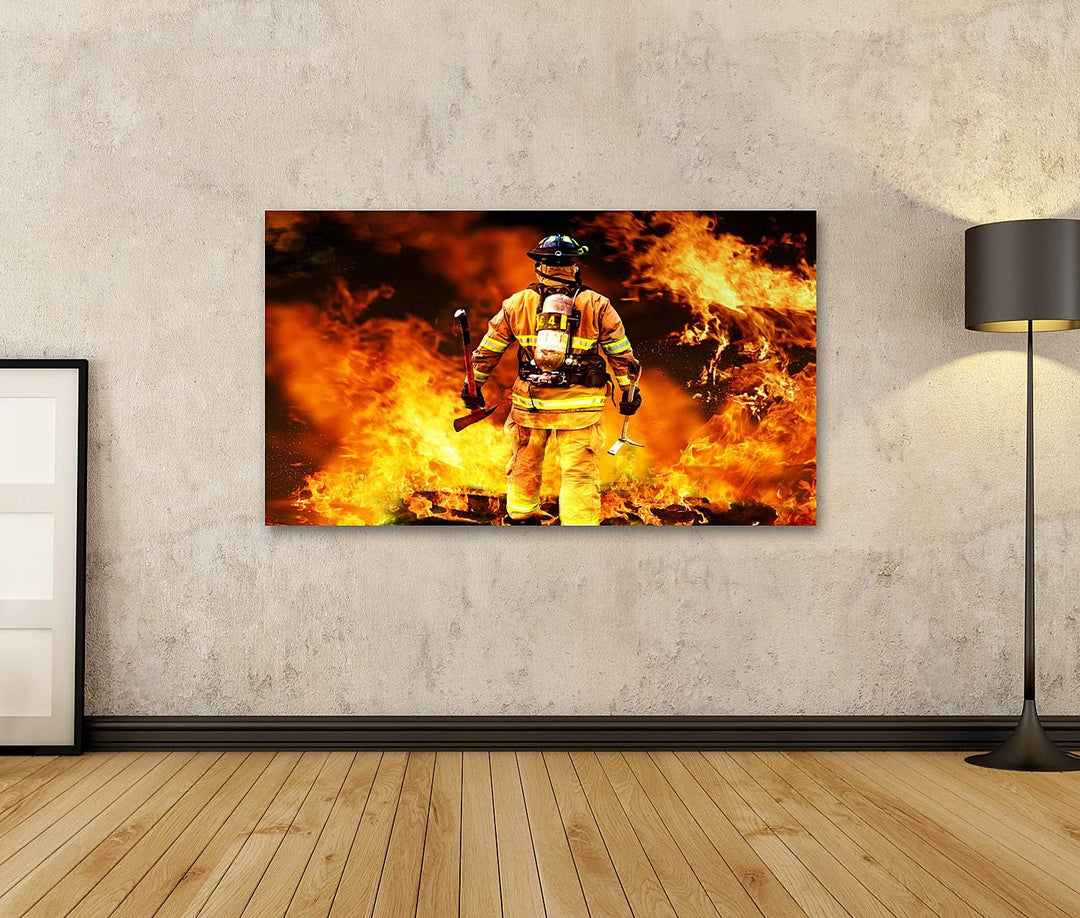 islandburner Bild auf Leinwand Feuerwehr Mann Bekämpft Die Flammen Bilder Wandbilder Poster Leinwand