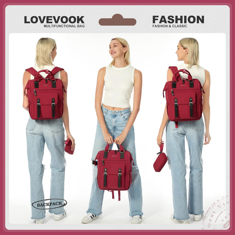 LOVEVOOK Laptop Rucksack Damen, 15,6 Zoll Schulrucksack Mädchen Teenager mit Datenkabel-Beutel & USB