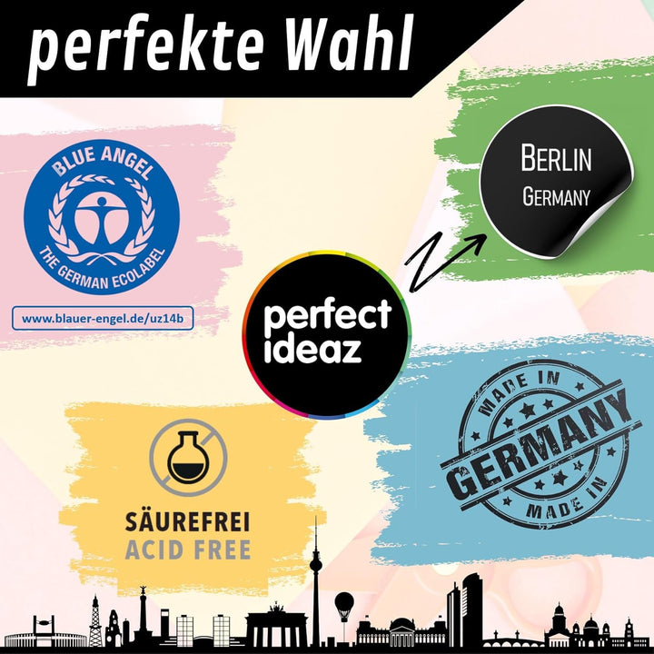 perfect ideaz • 50 Blatt Fotokarton DIN-A2, 10 Farben, stabiler recycling Karton 300 g/m², Made in G