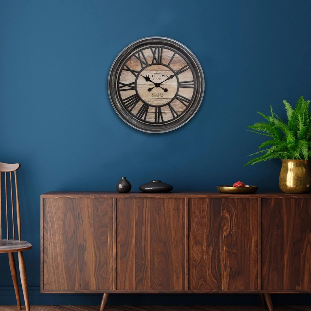 JJA Wanduhr, Retro-Stil, industriell, geprägt, Durchmesser 50 cm, Braun cm Braun, cm Braun